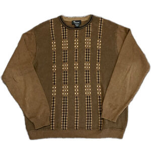 VTG 90s Tosani Canada Brown Geo Patterned Cotton Crewneck Sweater Size M